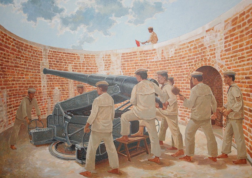 The Armstrong Gun in the “crouching” position
